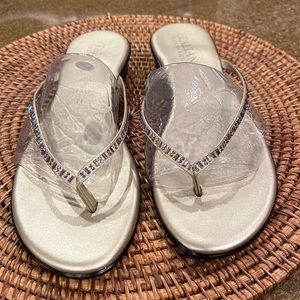 Italian Shoemaker Gold Jeweled Thong Flip Flop, Size 11